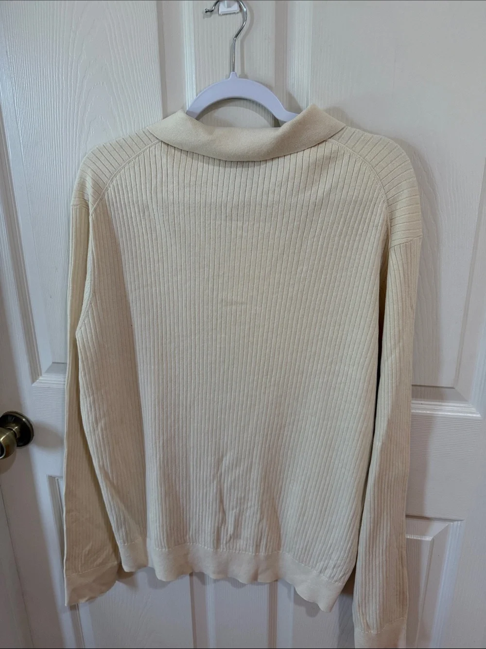 Todd Snyder Bisque Ribbed V-Neck Polo Sweater Sz L.  New/Flawed Box46
